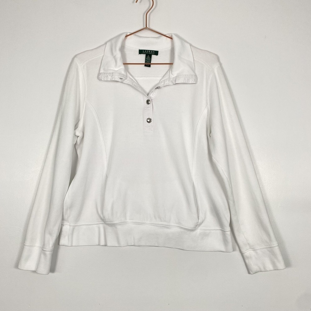 Lauren Ralph Lauren Shirt Womens XL White Long Sleeve Collared Polo Top Cotton